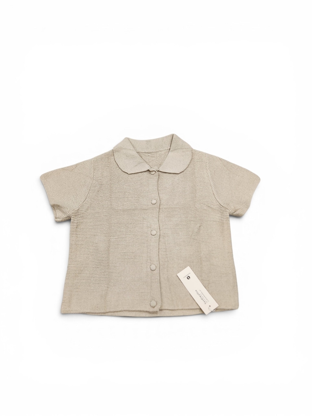 Saodimallsu Women's Short-Sleeve Knit Button-Down Top in Beige